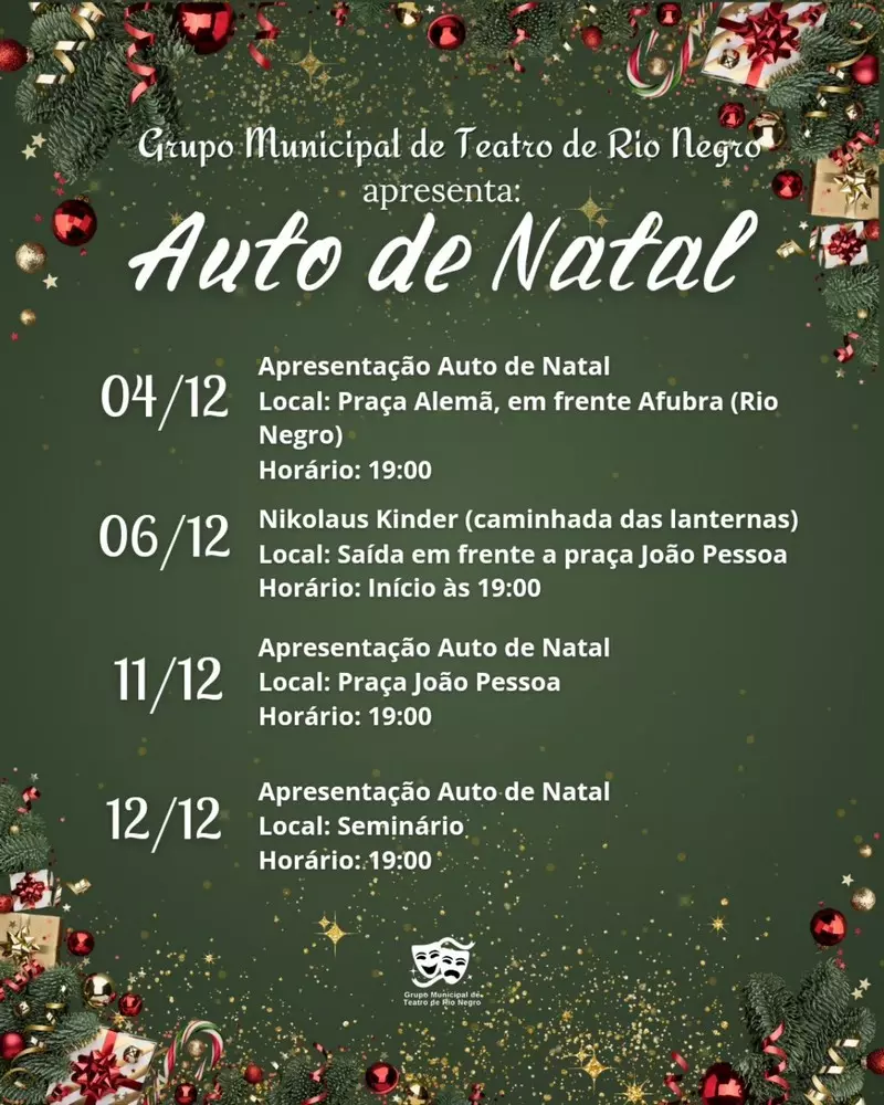 Grupo de Teatro Municipal de Rio Negro fará apresentações de Natal